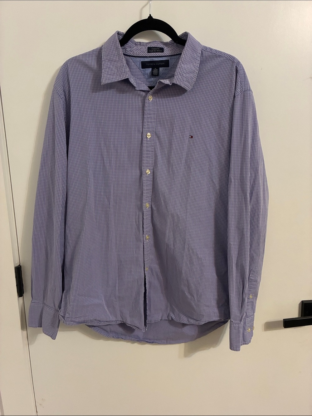 Tommy Hilfiger Men's Light Purple/Grey Micro-Check Button-Down Shirt